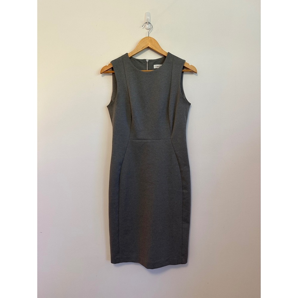 Calvin Klein Gray Sleeveless Sheath Dress with Exposed Zipper | Size 6